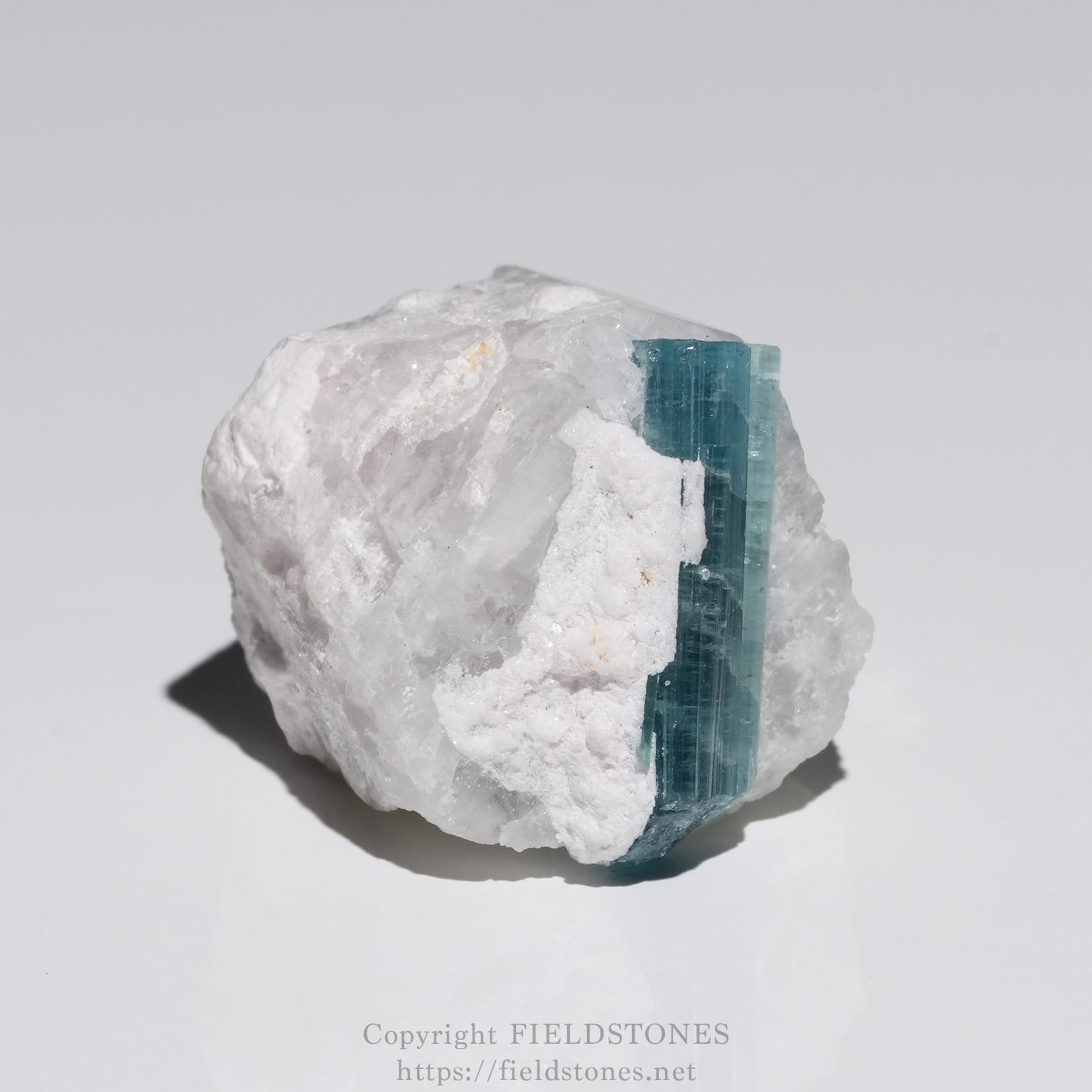 6651-3 - FieldStones Aquamarine crystal embedded in white quartz matrix (teal blue prismatic mineral).
