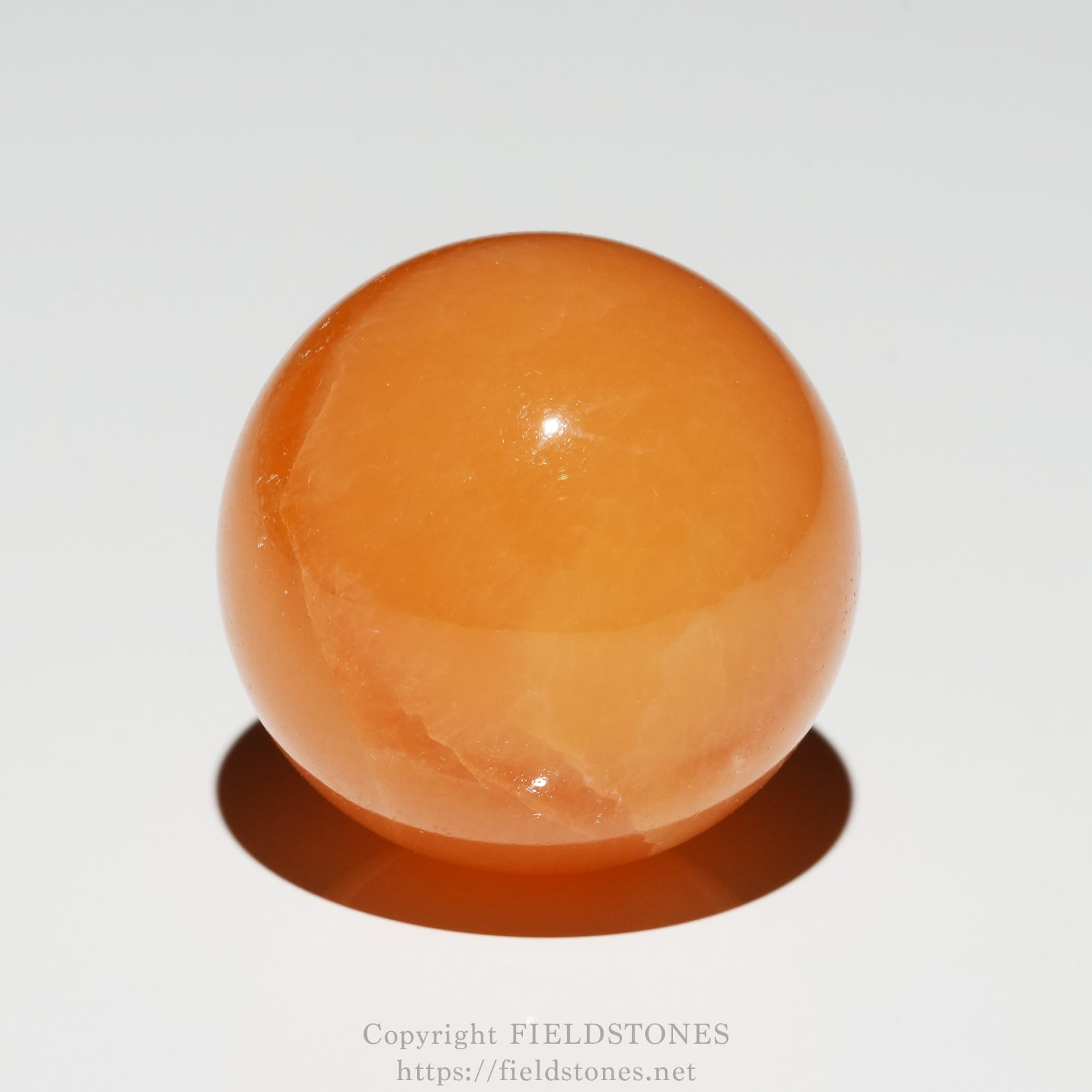 6678-3 - FieldStones Close-up of an orange sphere on a white background with a shadow beneath the ball.