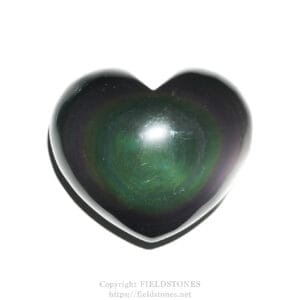 Glossy heart-shaped stone with a dark green center and black edges on a white background.