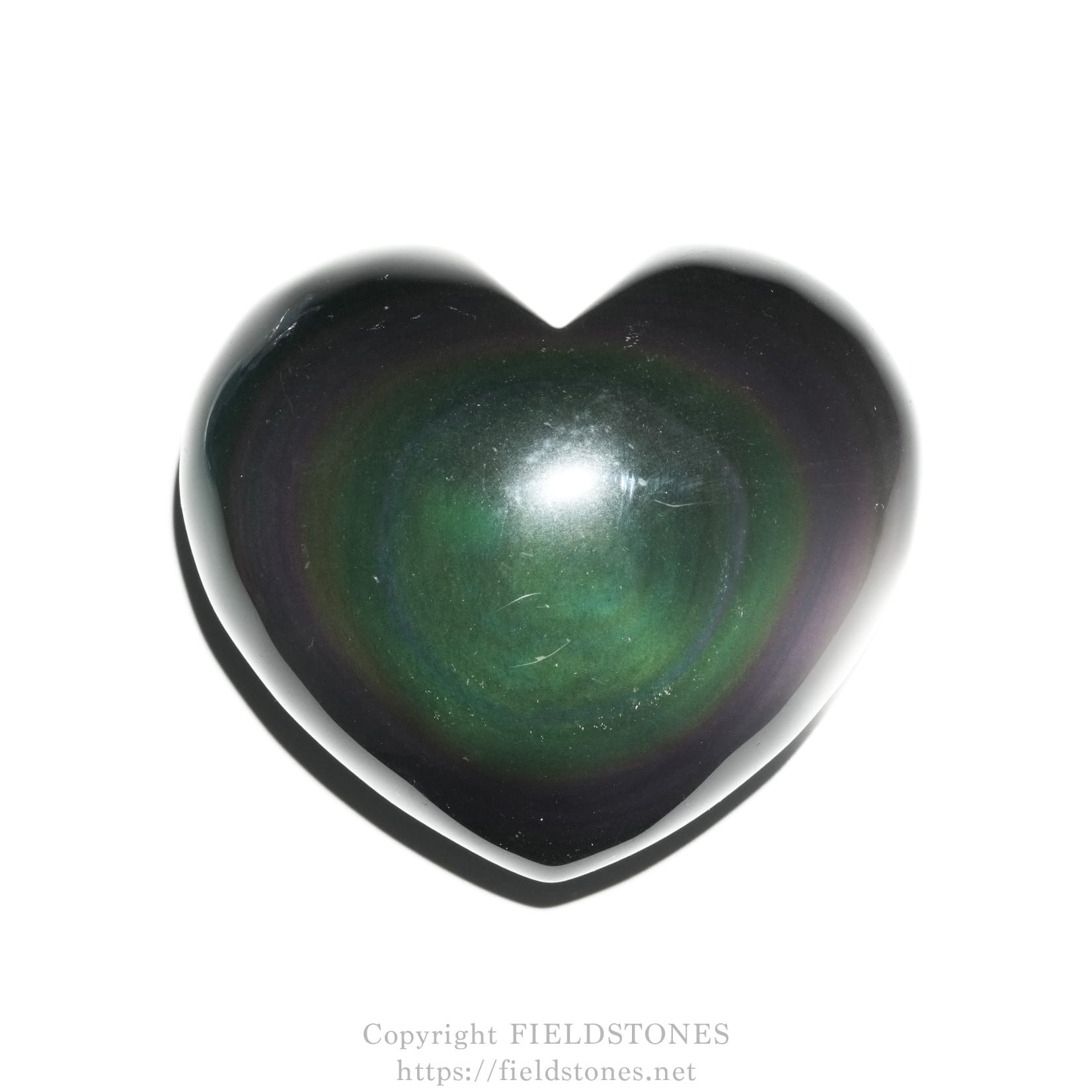 6711-1 - FieldStones Glossy heart-shaped stone with a dark green center and black edges on a white background.
